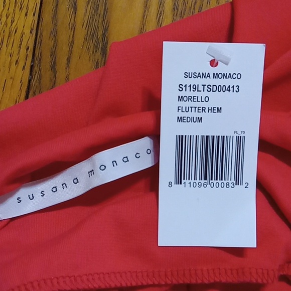 SUSANA MONACO Womens  DRESS Medium NEW RED ORANGE Morello Flutter Hem - Picture 7 of 7